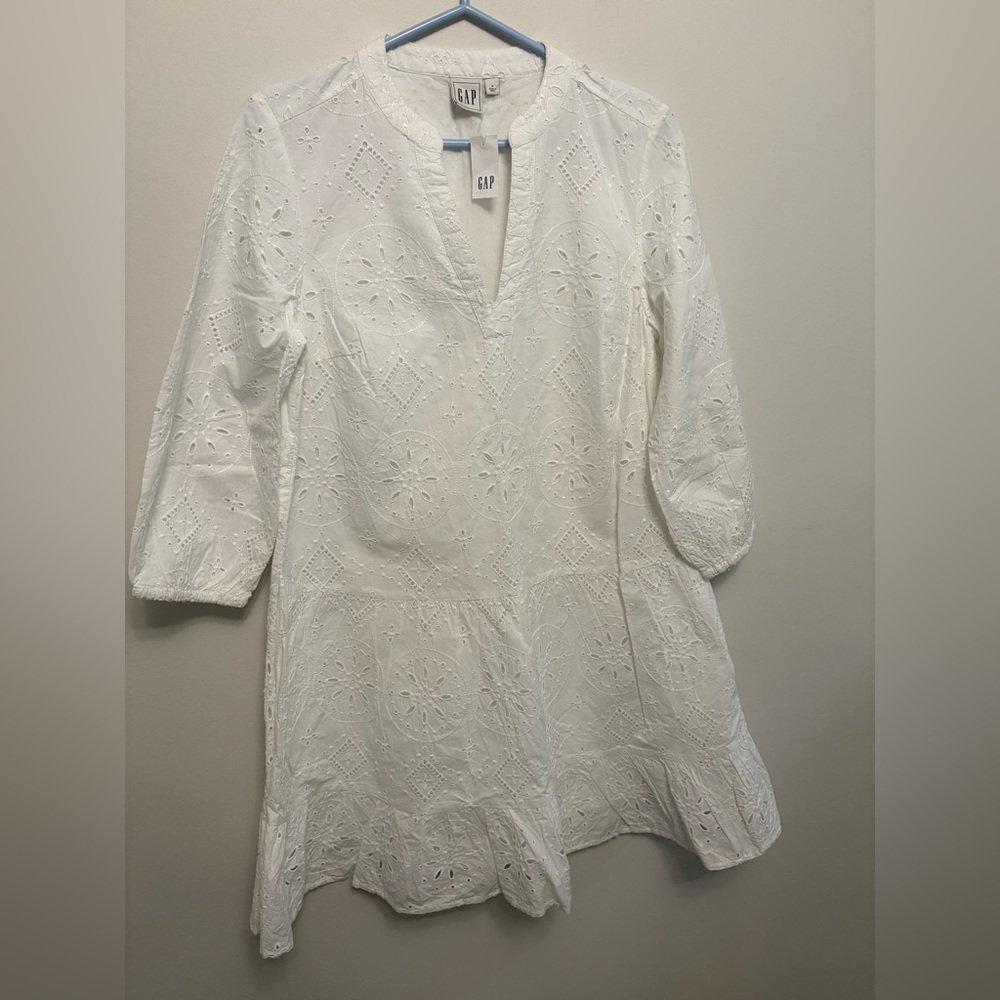 GAP Cream Eyelet Long Sleeve Dress